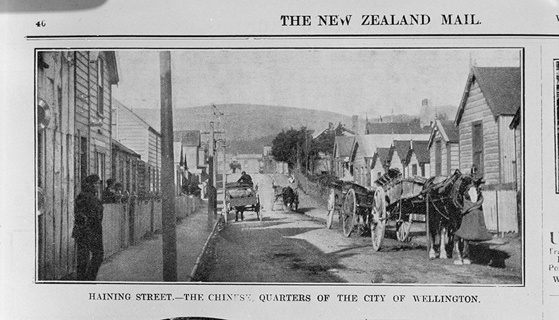 Photographic copy of a part of the <i>New Zealand Mail, </i> 1904, including a photograph of Haining Street, Wellington.